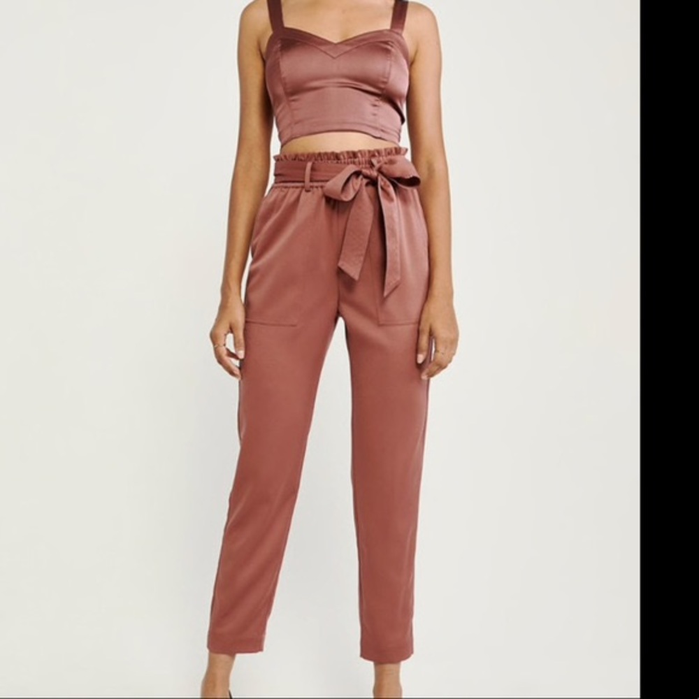 NWT A&F Satin Crop Top & Tapered Paperbag Pants